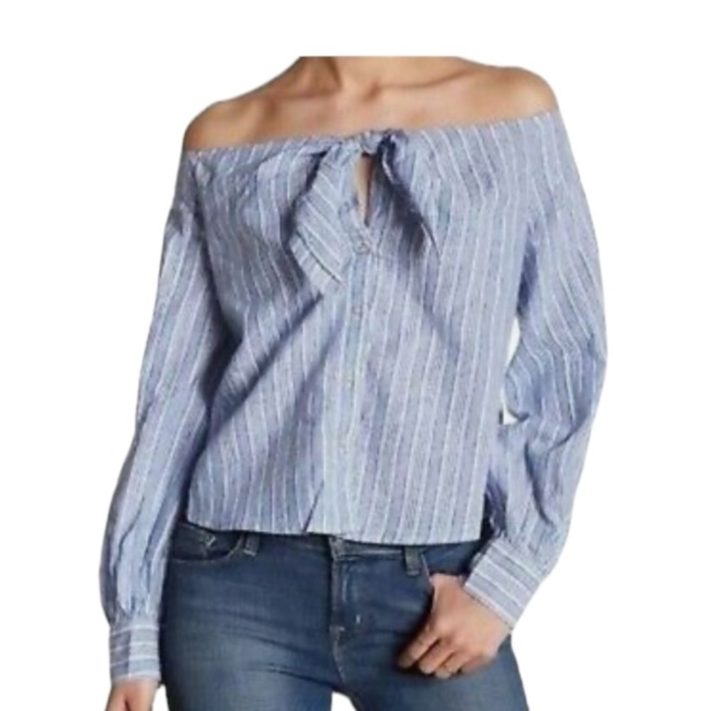 FREE PEOPLE Women’s Hello There Beautiful Off-the-Shoulder Button Up Shirt  L